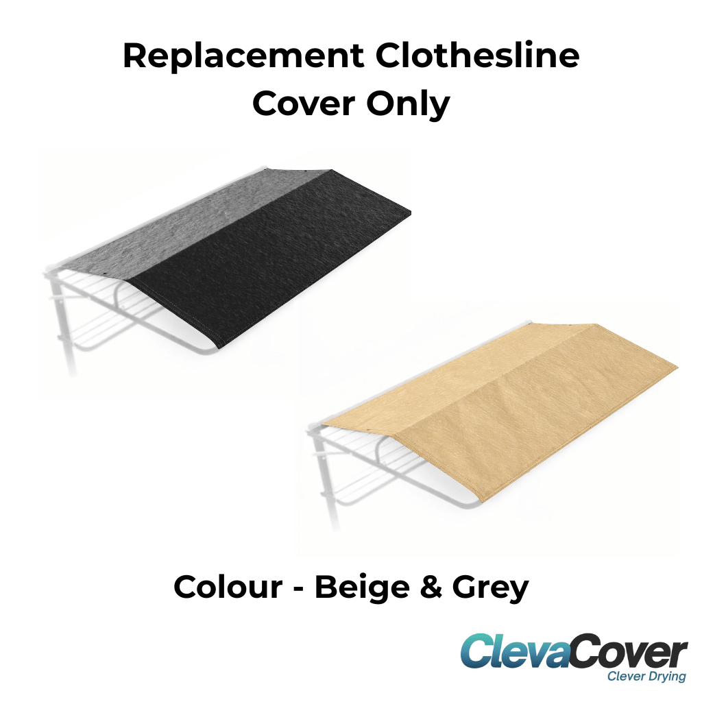 Replacement fold down clothesline covers, white back ground.  Colours Beige and Grey.
